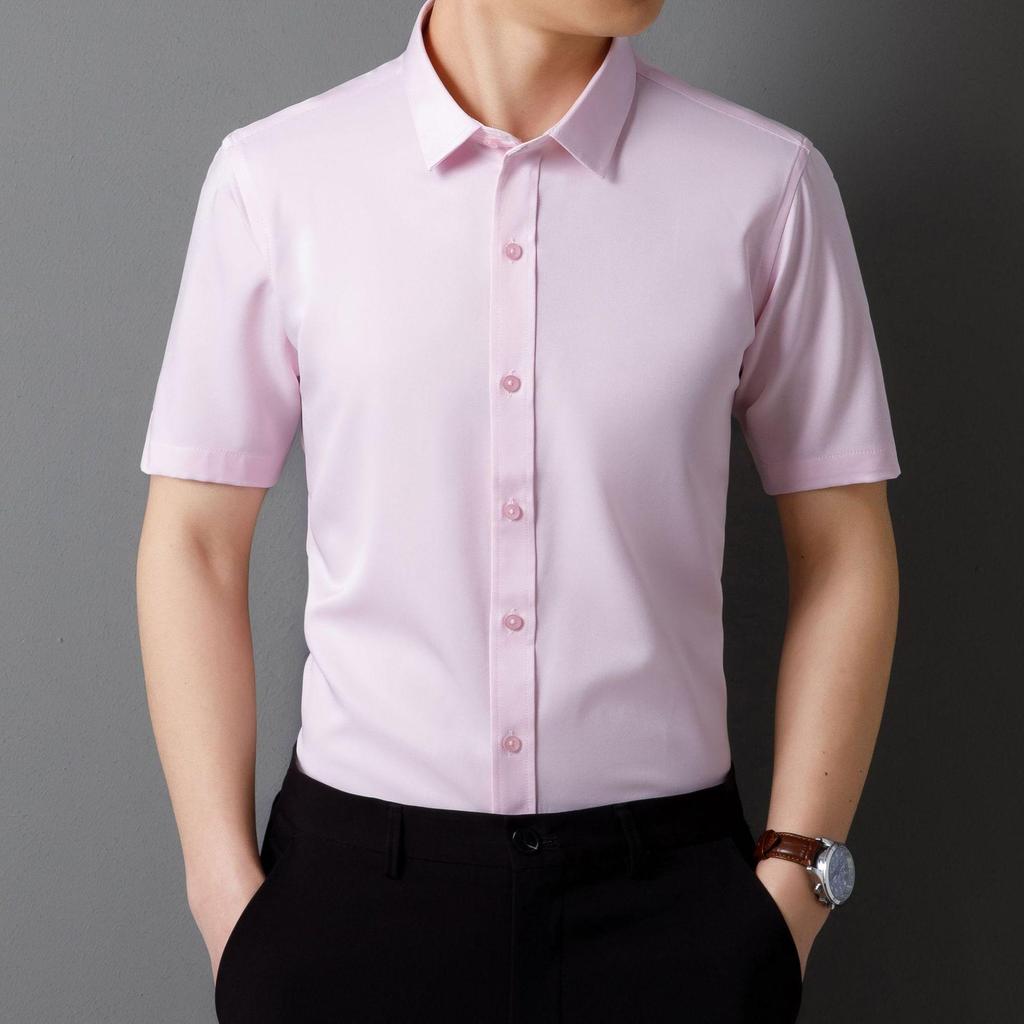 Men's 2025 Non-Iron Plus Size White Korean Style Business Casual Slim Fit Long Sleeve Shirt