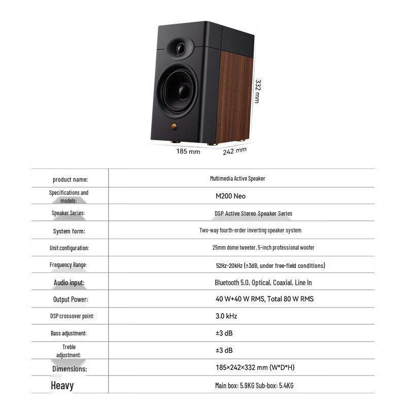 HiVi M200 Neo Wireless Bluetooth HiFi Bookshelf Speakers CN Plug (adapter Included) (CN Version)