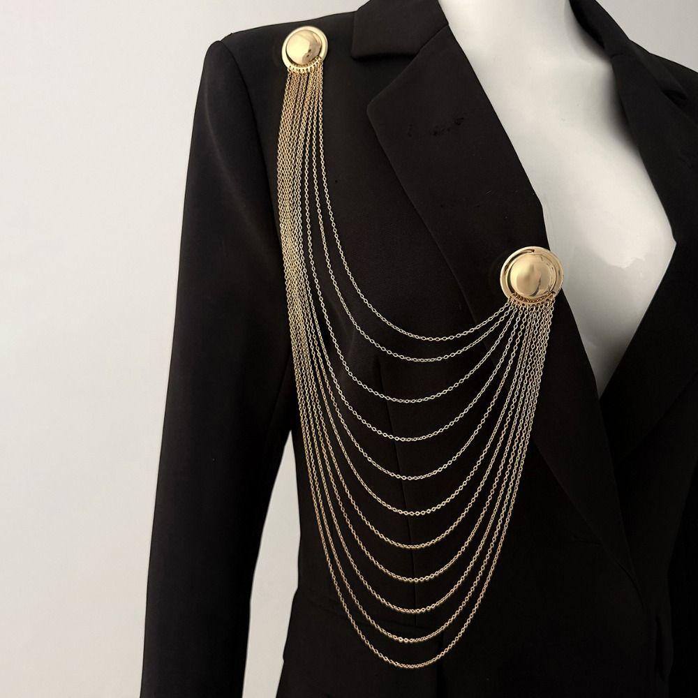 Geometric Multi Layer Metal Tassel Brooch Long Multi-layer Chains Pin Pins Clip Banquet Party