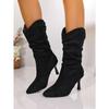 Big Size Pointed Toe High Heel Fashion Boots 2025 Winter New Pleated Mid-leg Boots for Women