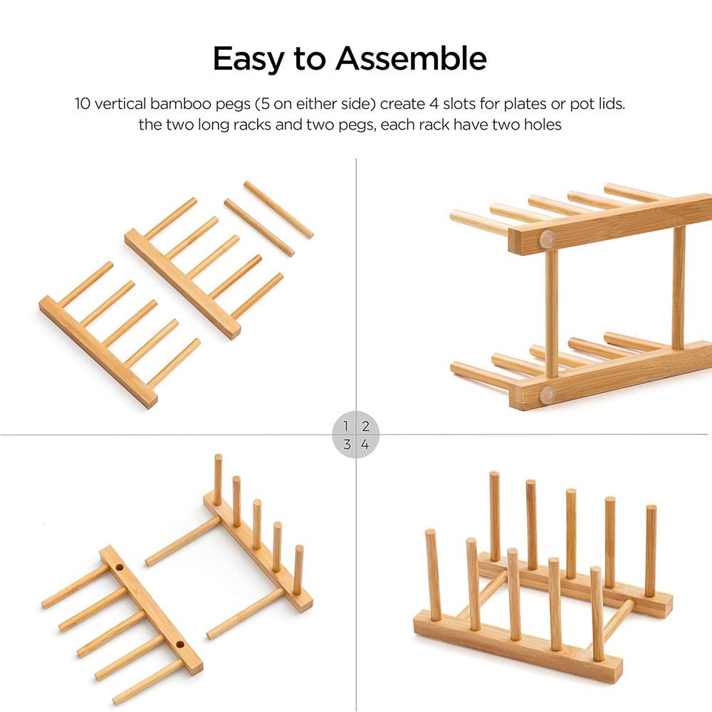 Bamboo Dish Drying Rack for Kitchen Counter and Cabinet, Dish/Book/Plate/Bowl/Cup/Cutting Board/Pot Lid Organizer for Kitchen