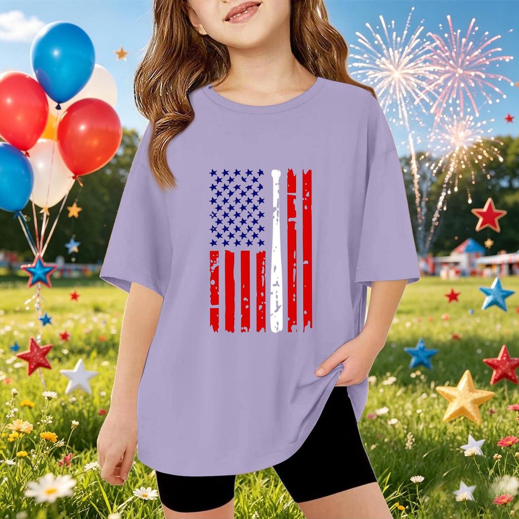 Kids Short Sleeve T Shirt Independence Day Print Top Lightweight Comfortable Casual Tee for Boys and Girls Summer Wear