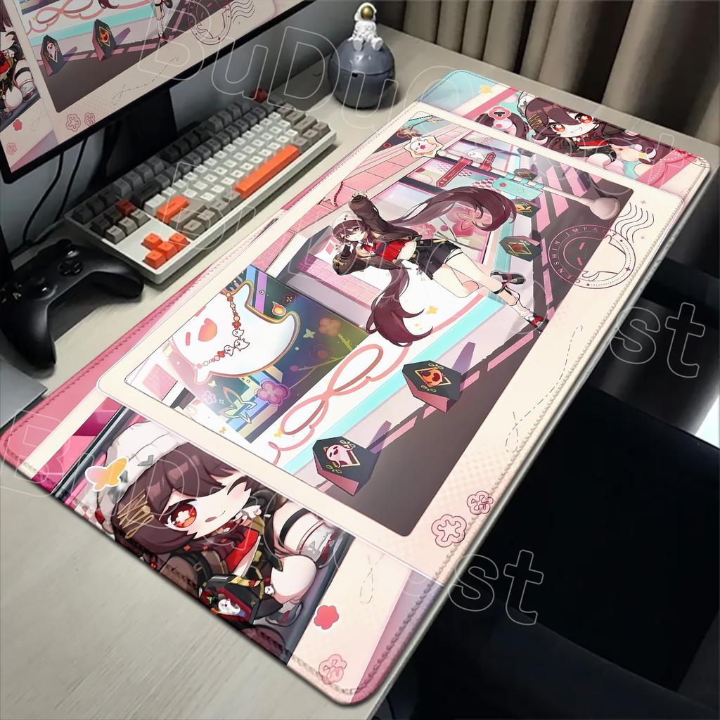 2026 New Wallpaper Genshin Impact Mousepad Cute Kawaii Hu Tao Anime Mouse Pad Large Gaming Mousepad Pc Desk Gamer Keyboard Pads