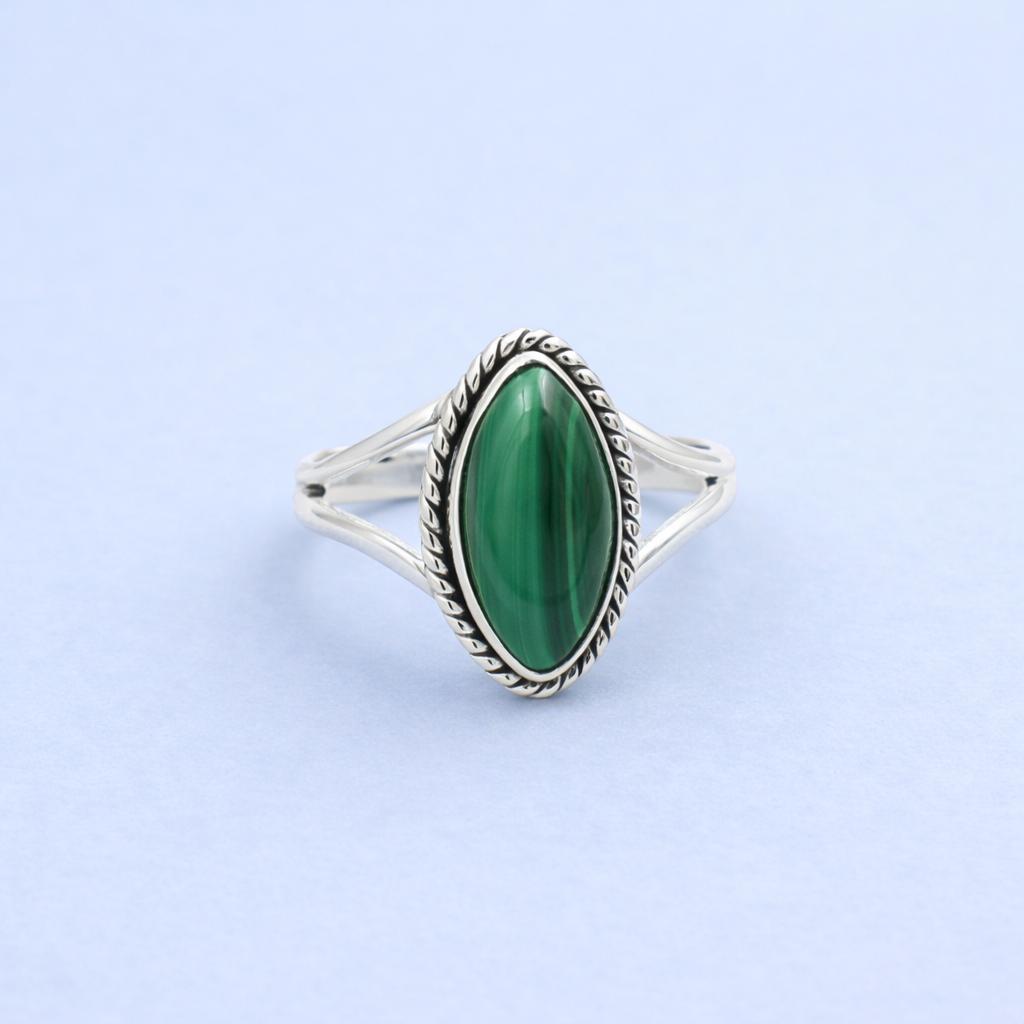 

Sterling Silver Malachite Ring, Marquise Gemstone Boho Ring, Vintage Style Statement Jewelry, Handmade Gift for Her 4 серебряный