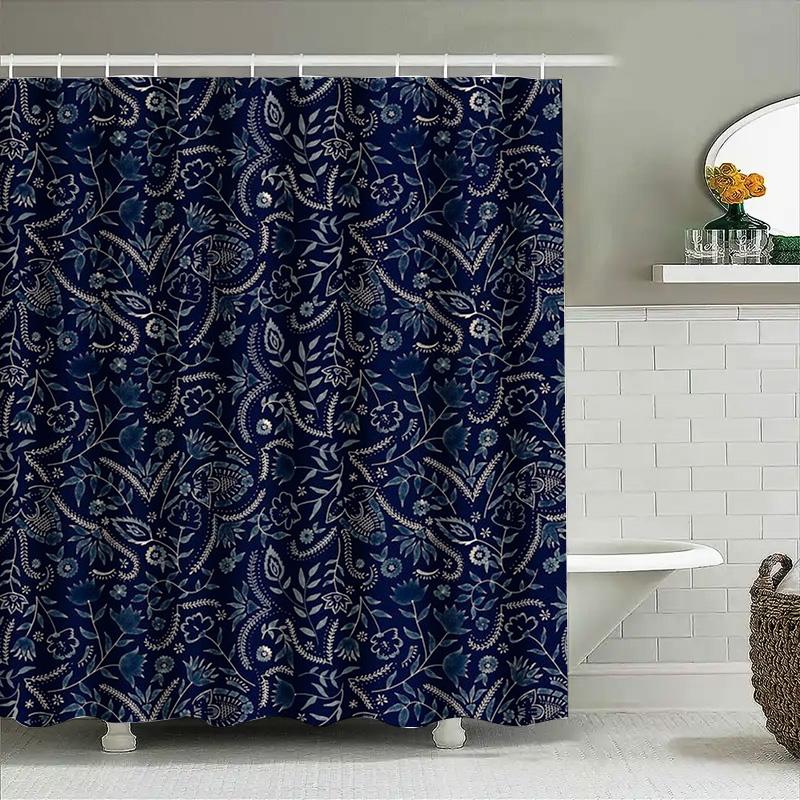

Deep Blue Paisley Shower Curtain With Decorative Floral Pattern For Bathrooms 3D Printed Fabric Waterproof Home Decor Item Sizew W60H190(CM)-1 Pcs