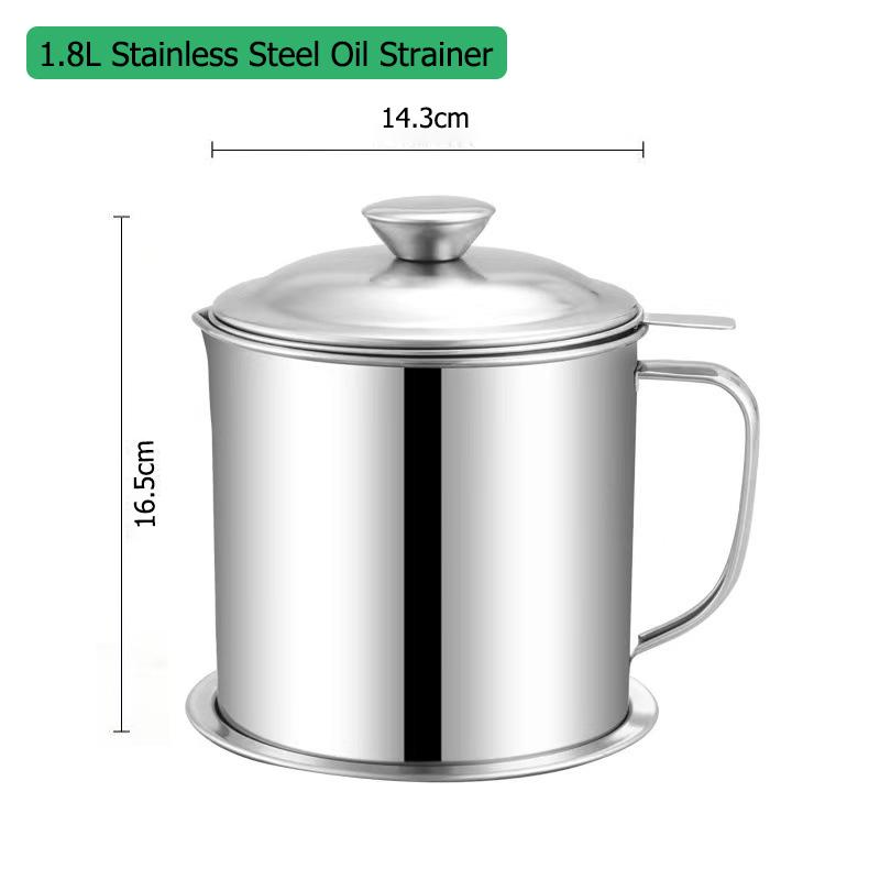 Stainless Steel 1.8L 304 Oil Filter Bacon Grease Filter Jar Container Water Tank Large Capacity Storage Kitchen Cooking Tools