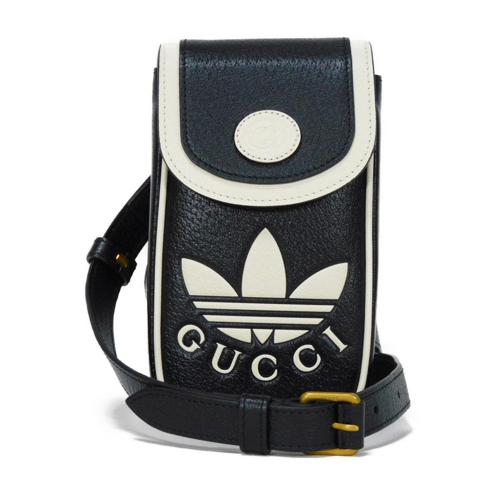 Used Adidas Phone Holder 9539 721794 AAA8K 8495 7921 Trefoil Logo White Excellent Condition Interlocking G Black Men's