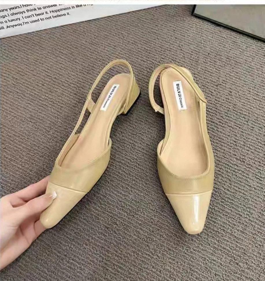 Large Size Low-heeled Women's Sandals - Fashionable New Style, Can Be Paired with Skirts, French Pointed-toe Open Heel Shoes