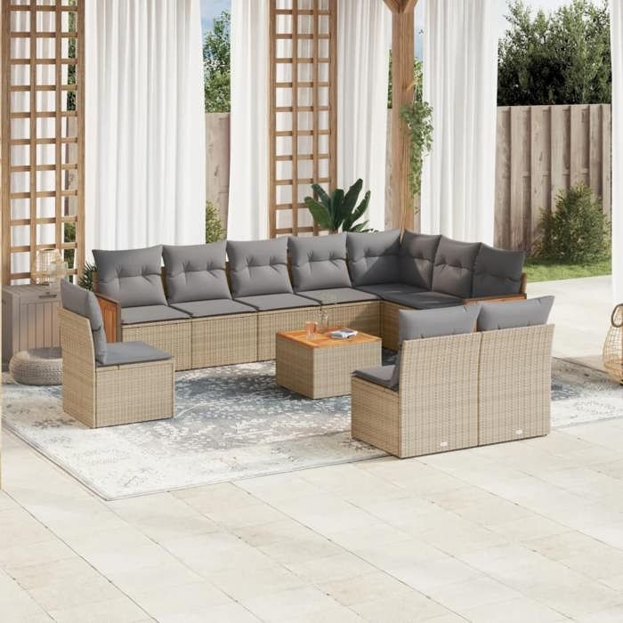 VidaXL Salon de Jardin avec Coussins 11 pcs, Canapés de Terrasse, Ensemble de Meubles de Patio, Mobilier d'Extérieur, Beige 3227760