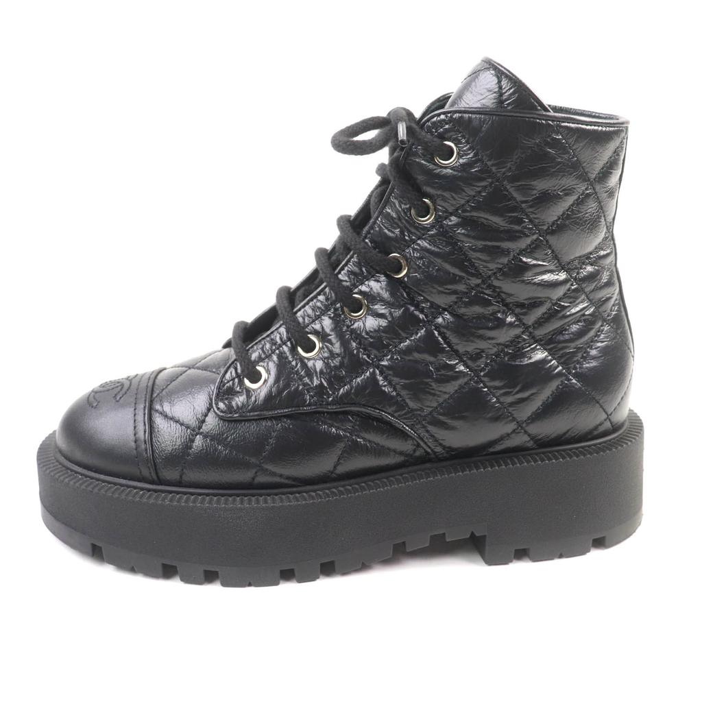CHANEL short boots black leather Women 38 24A G45833 Used