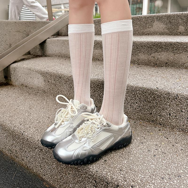Summer New Color Breathable Soft Sole Comfortable Women Shoes Crescent Insole Height Lace Pearl Casual Sneakers