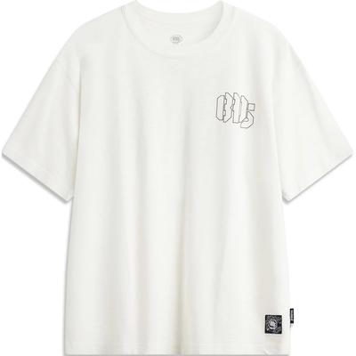 Li Ning Basketball Series Letter Rundhals Bequemes Atmungsaktives Lockeres Kurzarm-T-Shirt Herren Tops Off-White AHSU433-4