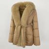 OFTBUY 2024 Winter Jacket Women Real Fox Fur Collar Natural Thick Warm Duck Down Coat Belt Outerwear Streetwear Loose Casual