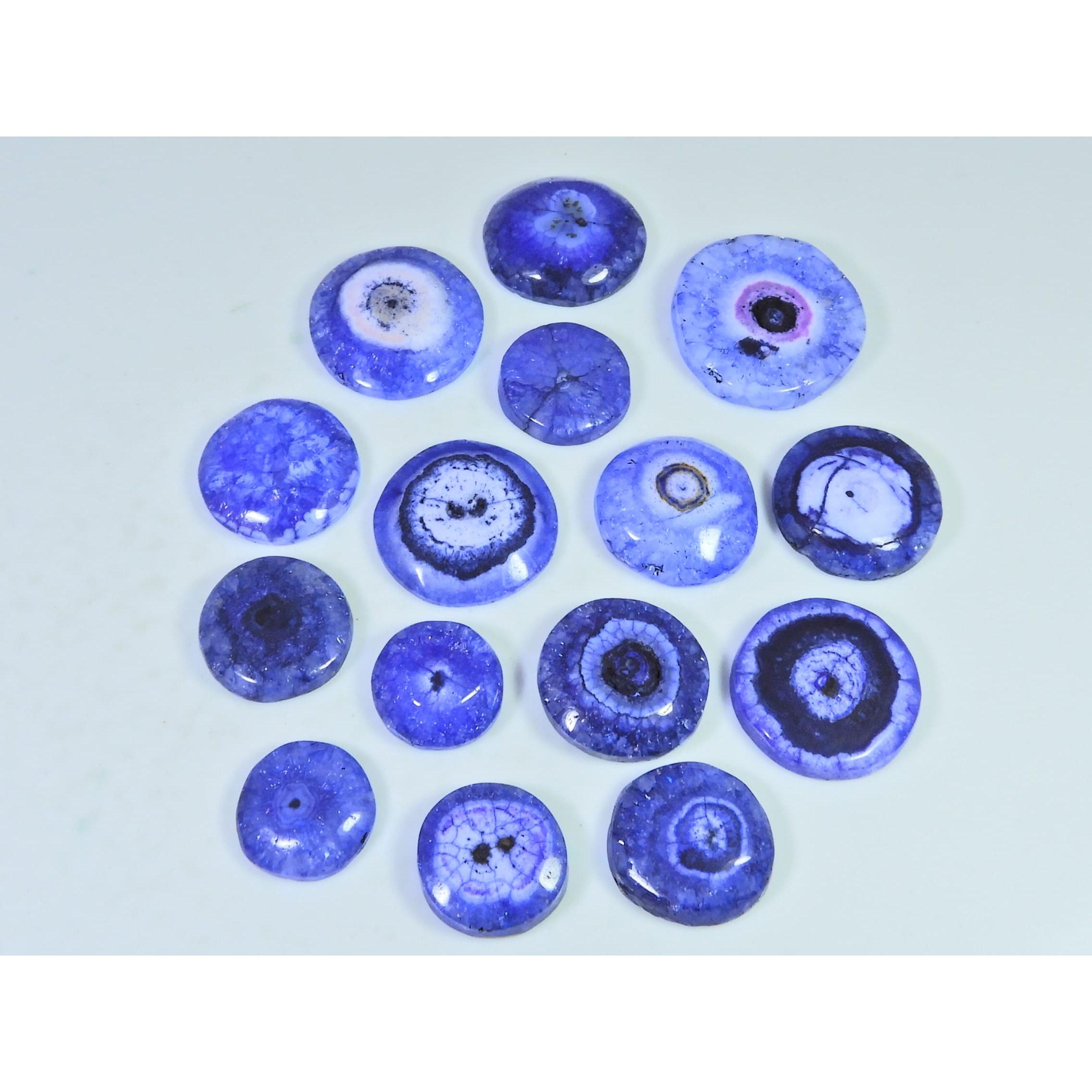 

245Cts.Color Enhanced Blue Solar Cab Agate Round Loose Gemstone 15Pcs Lot C-2132