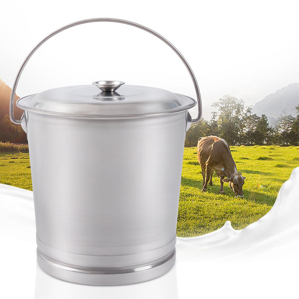 Stainless Steel Bucket with Lid, 8L/8.5Qt, Multi-Purpose Pail for Milk, Compost, Kitchen - Wide Open Lip & Comfortable Handle