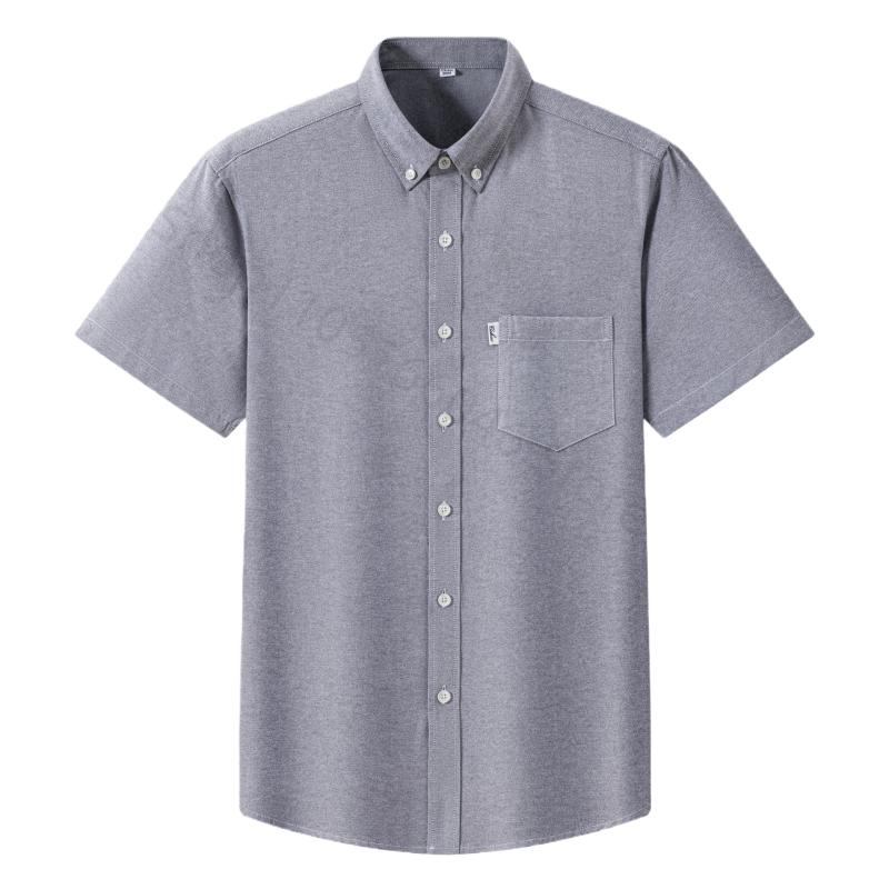 100% Cotton Oxford 3XL Men's Shirts Short Sleeve Regular Fit Formal Single Pocket Work Gray White Shirt