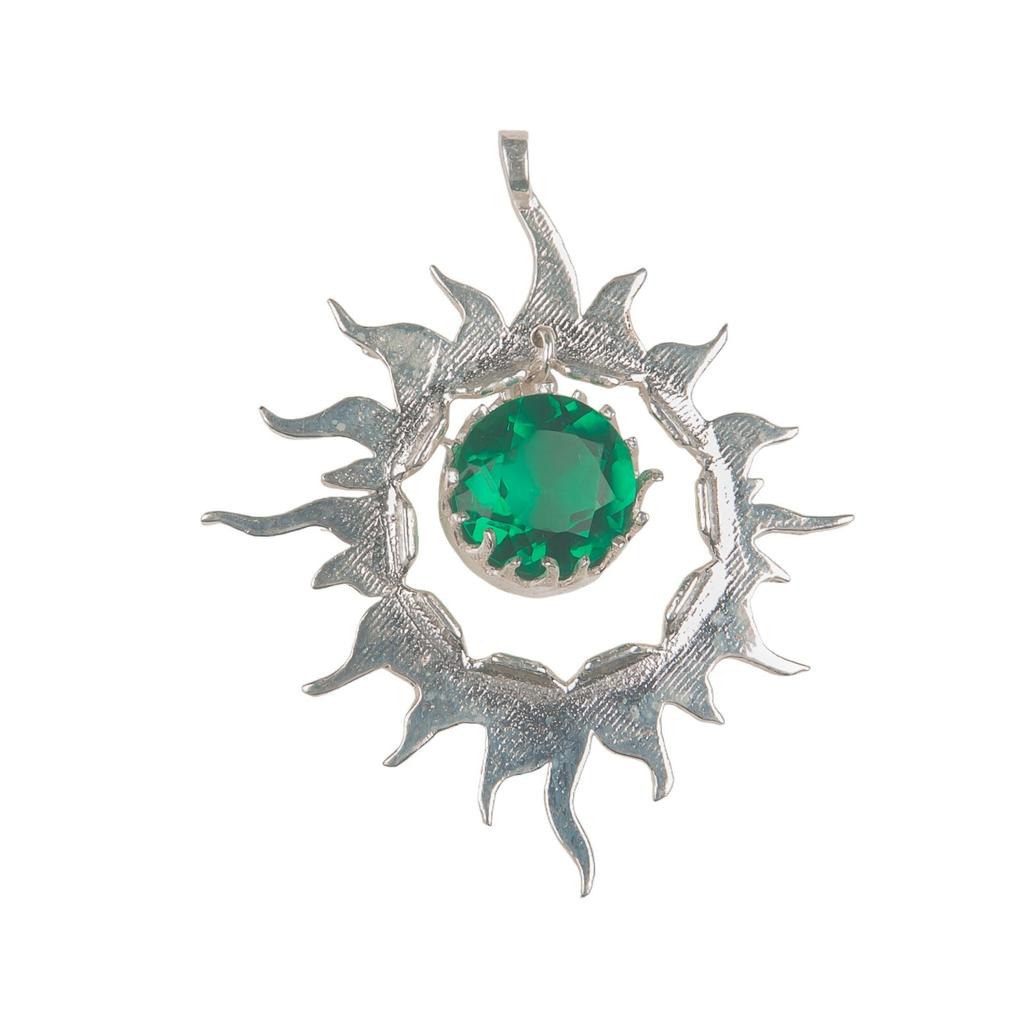 925 Solid Silver Multi Gemstone Sun Health Benefits Unisex Jewelry Pendant 1.76" CP-18