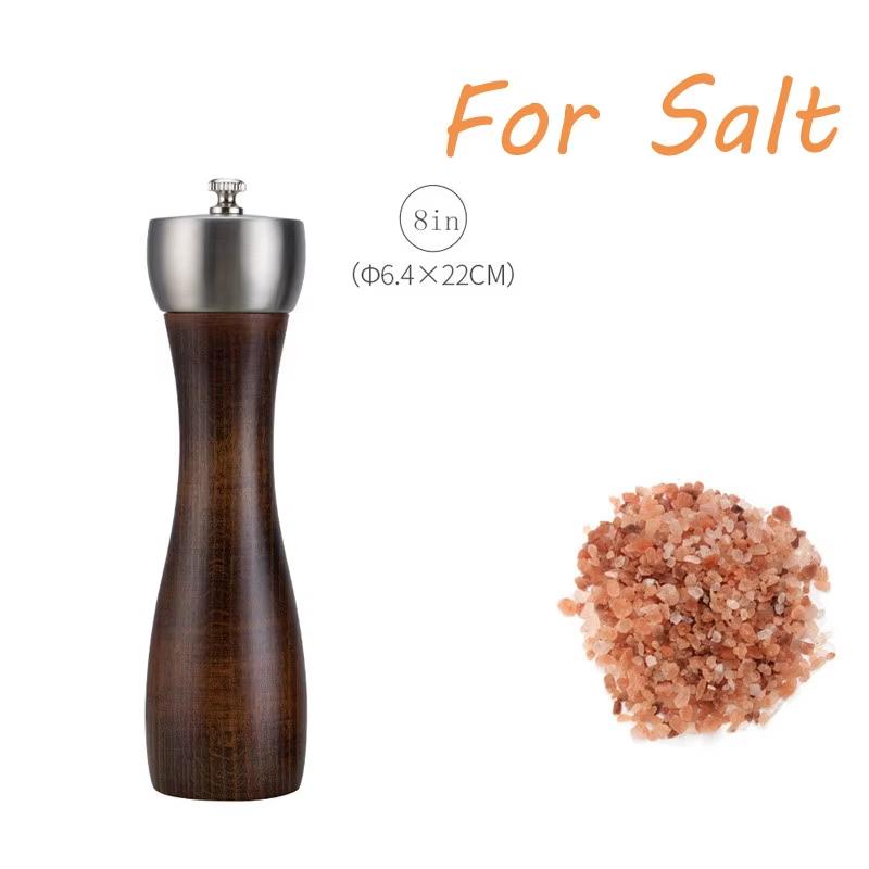 1 Pc Beech Wood Salt and Pepper Mill Set Pepper Mill with Ceramic Mechanism Adjustable Salt Grinder Refillable Spice Tools YY080