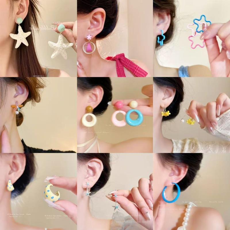 Dopamine Color Circle Earrings Women's Summer Personality Sweet Versatile Silver Needle Earrings Fashion Design Contrasting Color Earrings