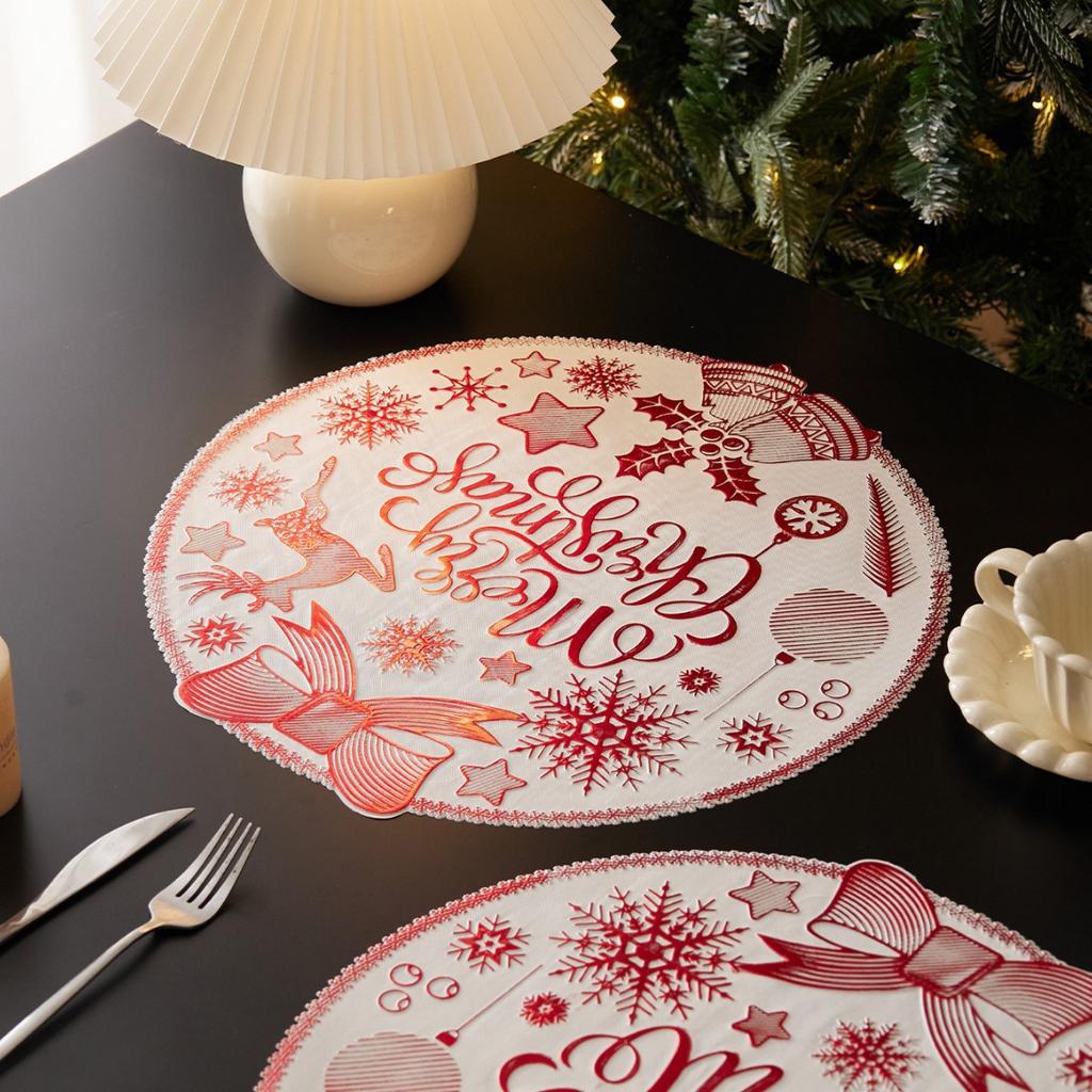Christmas Bow Table Mat Injection Molded Table Mat Round Dining Table Mat Spot Insulation Mat Christmas Wind Decoration