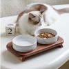 Ceramic Pet Bowl Double Cat Bowls Dog Bowl with Wood Stand Ceramic Dog Basin Cat Drinking Food Feeder Non-Slip Pet Water Dish
