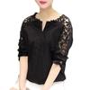 Women Solid Color Hollow Out Blouse Women Casual Cotton Half Sleeve V-neck Shirts Tops