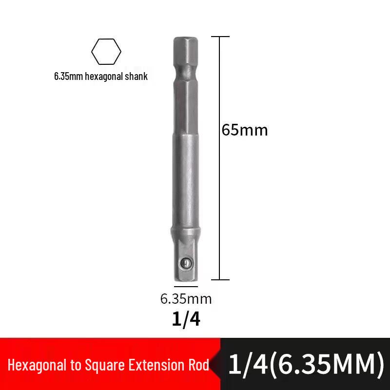 Hex Shank to Square Drive Extension Bar for Hand Drill & Air Impact Wrench Conversion, Sizes 1/4, 3/8, 1/2