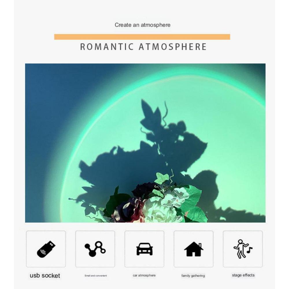 Sonnenuntergangslicht, Sonnenuntergangslicht, Regenbogen, sieben Farben, Projektionslicht, kreativer USB-Live-Hintergrund, Umgebungslicht, Neuheit, Heimlicht-Hintergrunddekoration