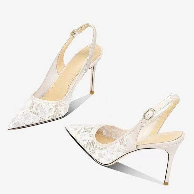 

Туфли на высоком каблуке с острым носком и кружевом для женщин 2024 года, новые дизайнерские сексуальные элегантные удобные туфли на высоком каблуке для женщин 36 бежевый