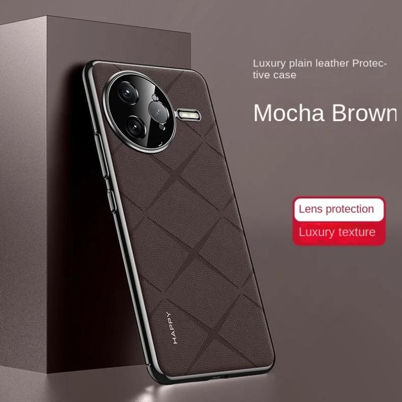 

Для POCO F7 Ultra Luxury Leather Plating Frame Case для Xiaomi POCO F7 Pro F7ultra Protect Shockproof Bumper For POCO F7 Ultra коричневый