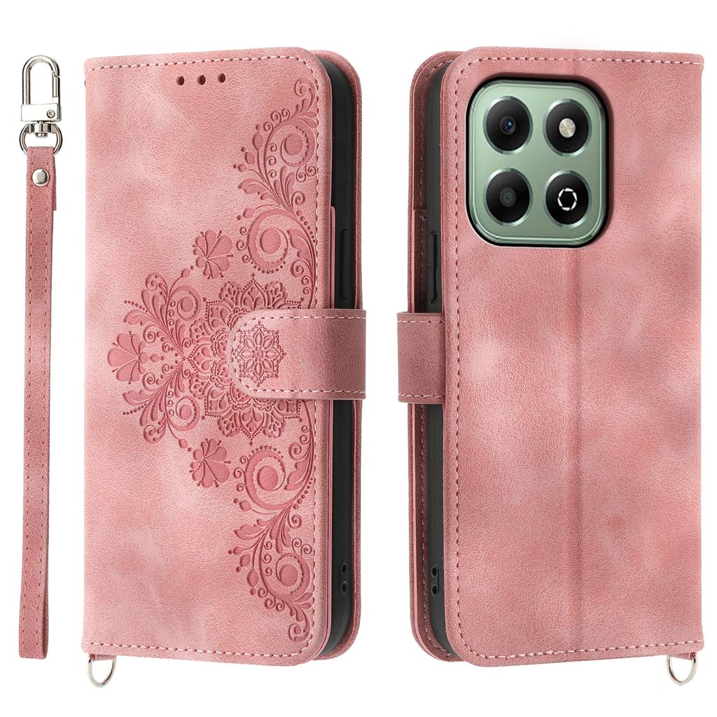 For Honor X6b 4G Case Flower Pattern PU Leather Wallet Phone Cover with Strap