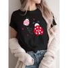 Women's Casual Sports T-Shirt, Round Neck, Ladybug with Hearts, Cute Cartoon, Sweet, Dating Outfit, Valentine's Day Merchandise, Heart Spots,