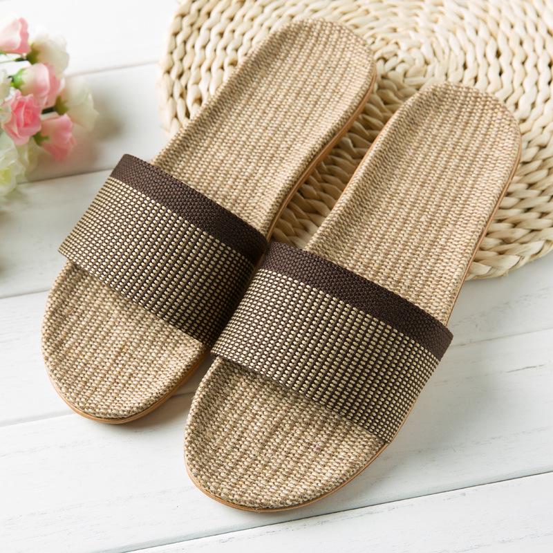 Linen Slippers Home Slippers Indoor Slippers Wooden Floor Silent Non-slip Thick Bottom Summer Cool Slippers Men and Women