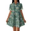 Women's Casual Loose Fit Shirt Dress Button Front Short Sleeve Turn Down Collar Dress with Printed Pattern Suitable for Daily Wear