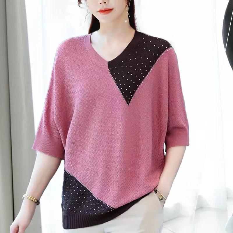 Bat Shirt New Ice Silk High-end T-shirt Fat Women's T-shirt Luxury Cool Loose Short Style Oversized Top