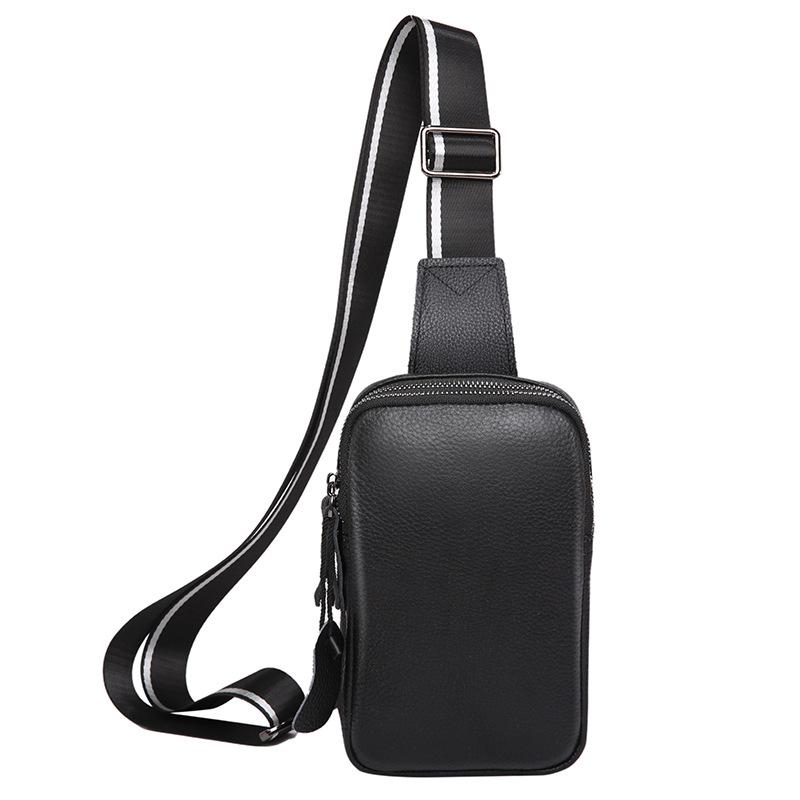 Men'S Leather Breast Bag Casual Large Capacity Messenger Bag Outdoor Trend Backpack First Layer Cowhide Chest Satchel