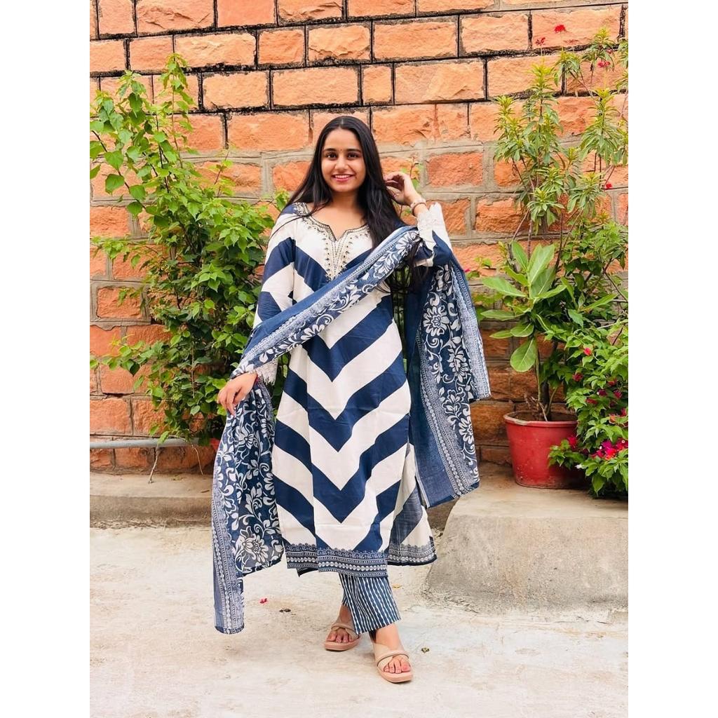 Beautiful Party Wear Top Kurta Set Indian Women Ethnic Kurti Pant Dupatta Set