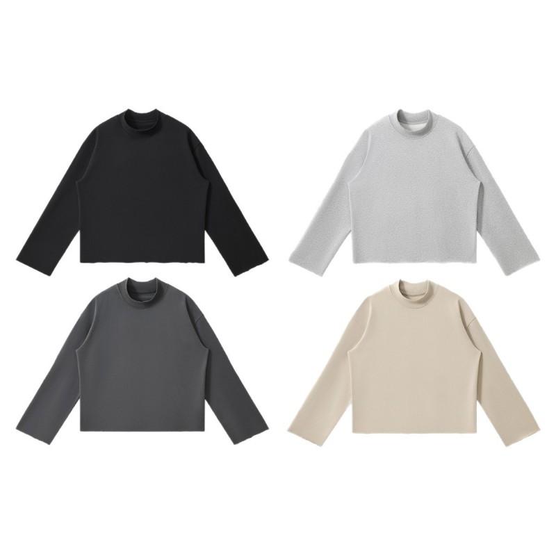 Mens Heavyweight 350g Cotton Blend Crewneck Sweatshirt With Raw Hem Loose Fit Winter Solid Color