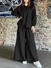 Women's Long Sleeve Button Front Shirt and Wide Leg Pants Set in 7 Colors