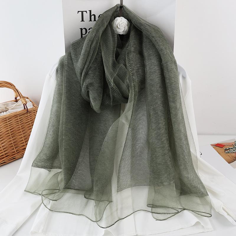 

Весенний новый шарф из тутового шелка, солнцезащитная шаль, женский весенне-осенний двухслойный сшитый шелковый мохеровый шарф 190CM темно-зеленого