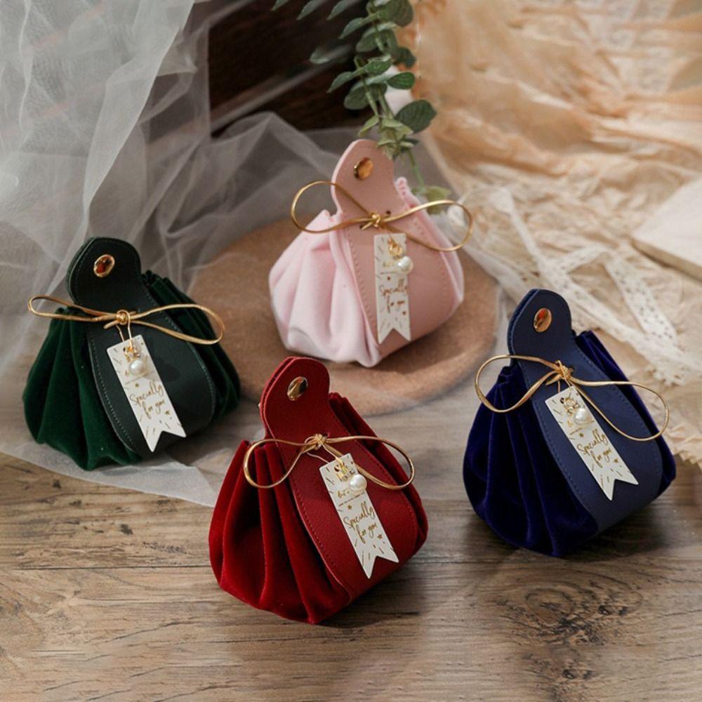 Pu Leather candy bags With Pearls Gift Party Candy Box Creative Gift Flannel Bag For Wedding