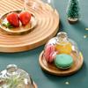 Holz-Kuchenständer mit Domabdeckung Platte Glasständer Deckel Dessertausstellung Obst-Snack Aufbewahrungstablett Heimküche Kuchenwerkzeuge