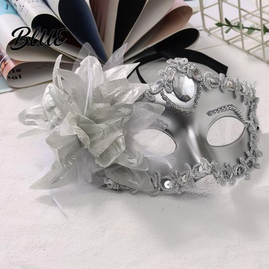 Venetian Style Mask Half Face Masquerade for Women Mesh Flower Rhinestone Mask Costumes Accessory Halloween Carnival Prom Ball Party