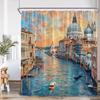 Griechische Stadtlandschaft Ölgemälde Duschvorhang Venedig Italien Straßenansicht Europäische Landschaft Badezimmer Dekor Polyester Badvorhang