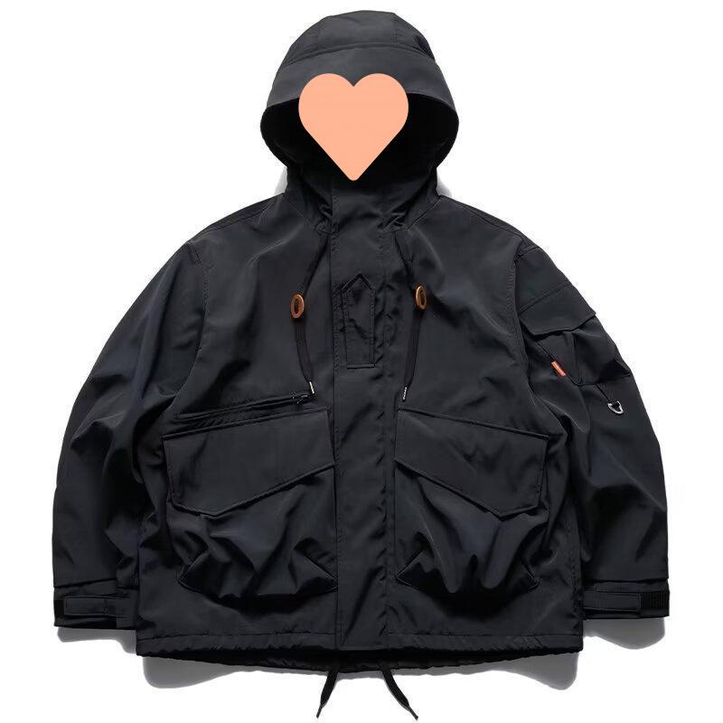 

Мужская ветровка с несколькими карманами 2024: Универсальная весенне-осенняя свободная куртка для подростков L чёрный