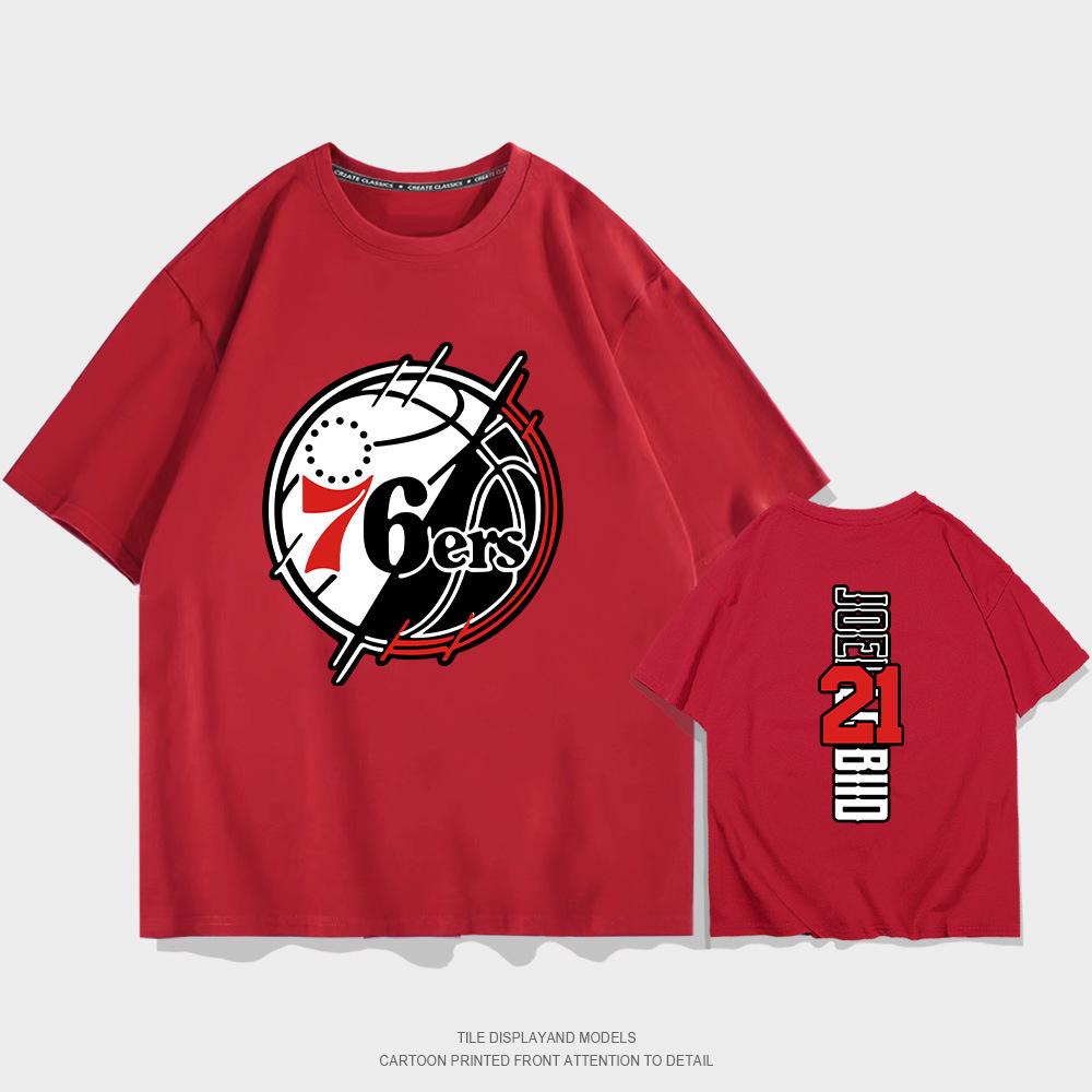 Summer short-sleeved men's and women's Philadelphia 76ers No. 21 jersey short-sleeved T-shirt cotton round neck basketball sports and leisure