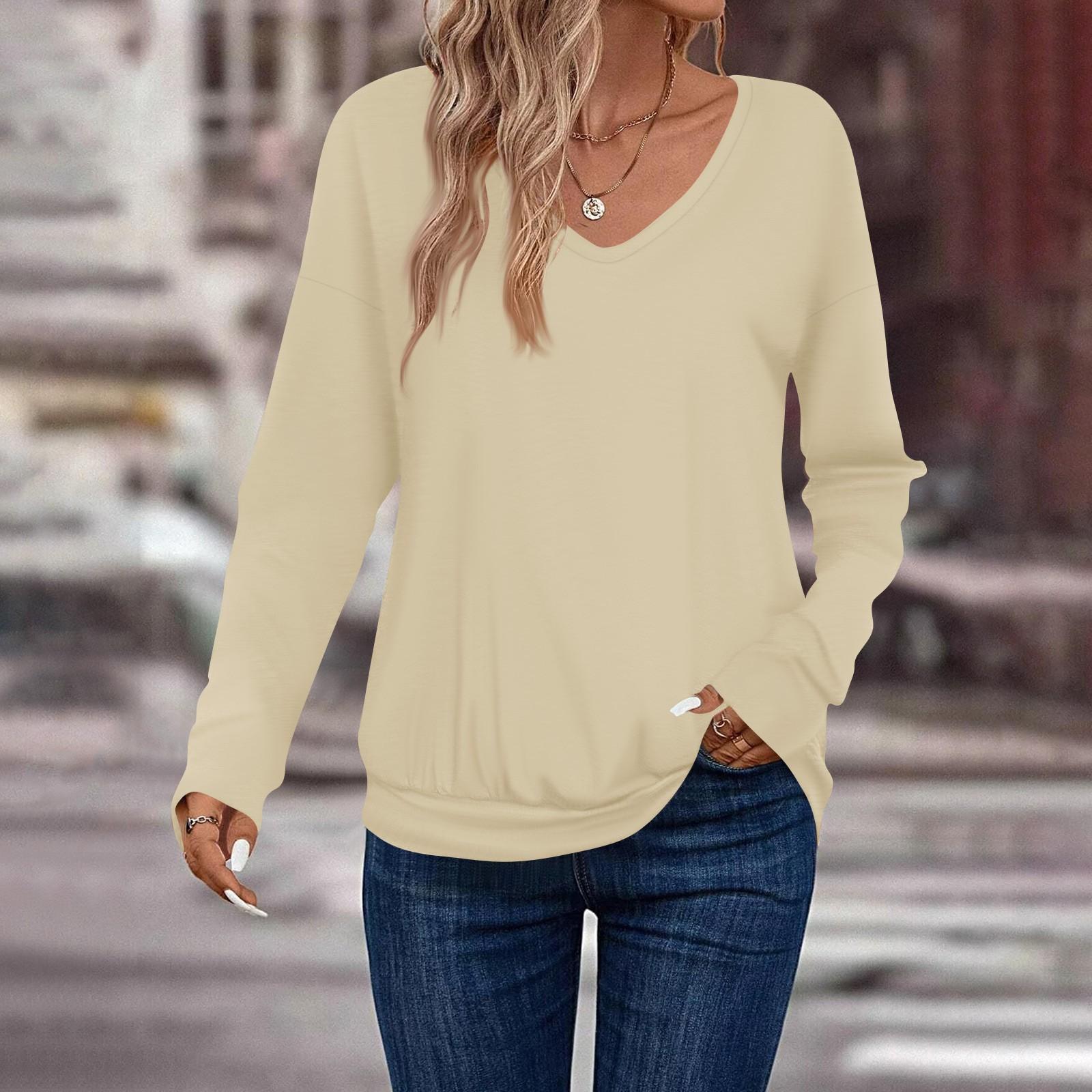 Женские базовые футболки с длинными рукавами и изогнутым подолом — фото 6