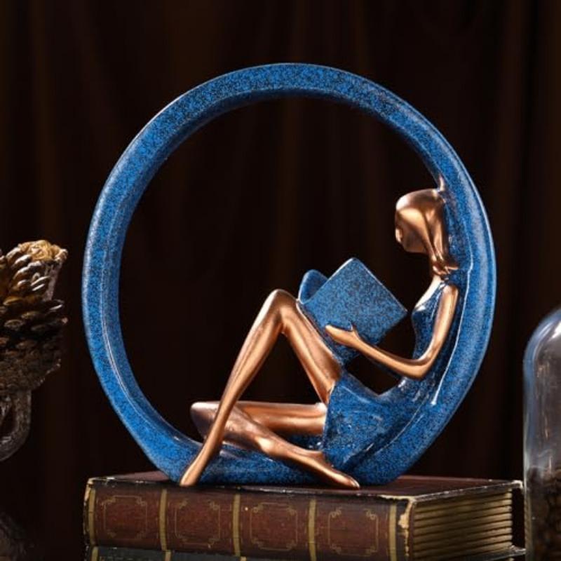 Reading Statues Office Decoration Art Characters Resin Yoga Girl Decoration Circular Craft Decoration Reader Teacher Desktop Decoration