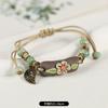 Retro ceramic flower woven bracelet niche literary hand rope small fresh bell bracelet female