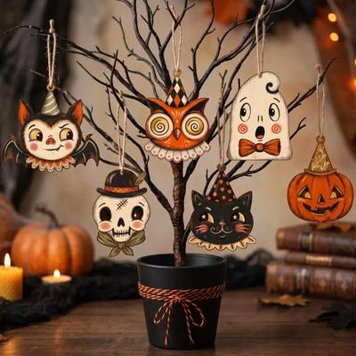 Vintage Wooden Halloween Hanging Ornament Cute Ghost Vampire Pattern Personalized Wall Decor Home Party Decoration